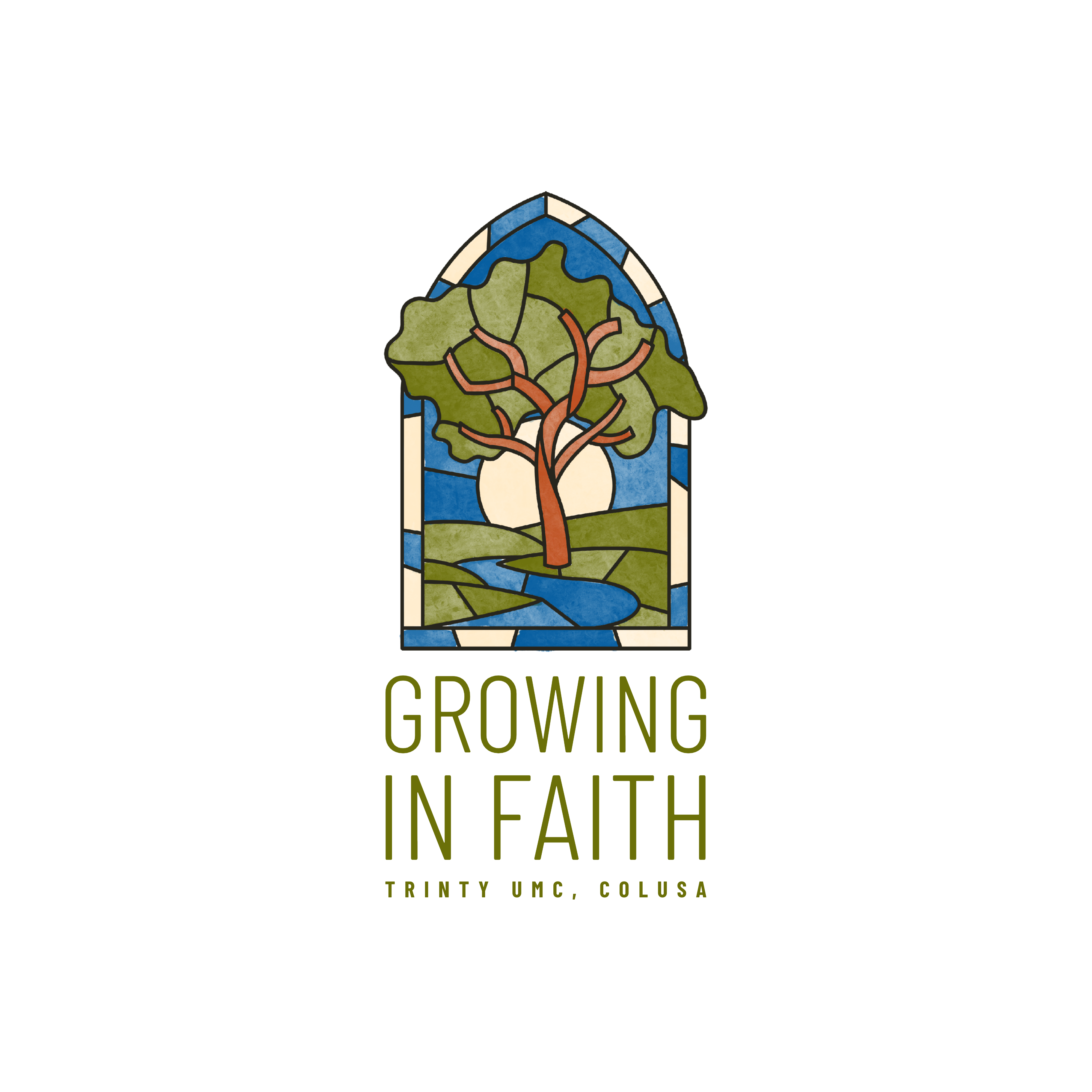 Growing In Faith Logo of Tree in Stained Glass